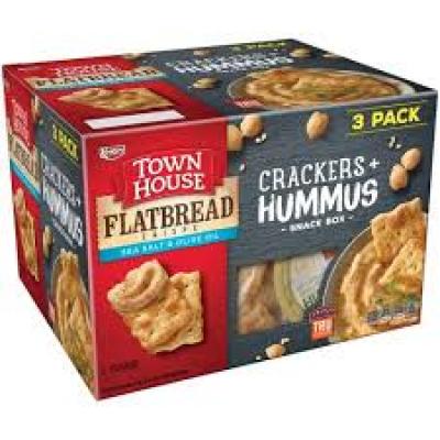 Keebler Town House Crackers + Hummus Snack Box, Sea Salt & Olive Oil Flatbread Crisps, 3 ct 