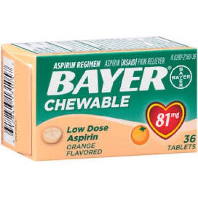 Bayer Low Dose Aspirin, Orange Flavored, 36 tablets