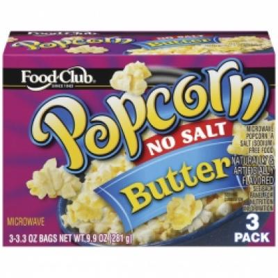 Food Club Popcorn - Butter No Salt, 3 ct