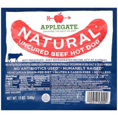 Applegate Natural Uncured Beef Hot Dogs, 12 oz