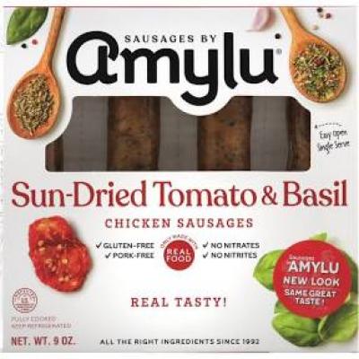 Amylu Sun Dried Tomato and Basil Chicken Sausages, 9 oz