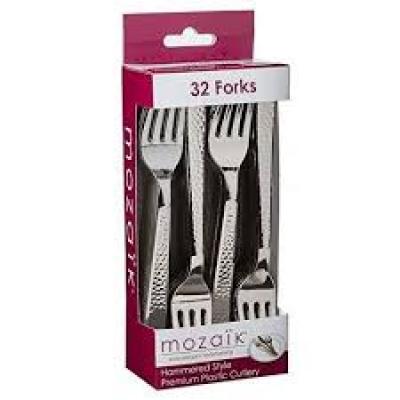 Mozaik Hammered Forks, Premium Plastic Cutlery, 32 ct