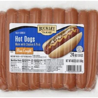 Buckley Farms Bun Length Hot Dogs, 3 lbs