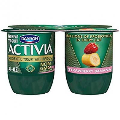 Dannon Activia Strawberry Banana Lowfat Yogurt, 4 count, 5.3 oz