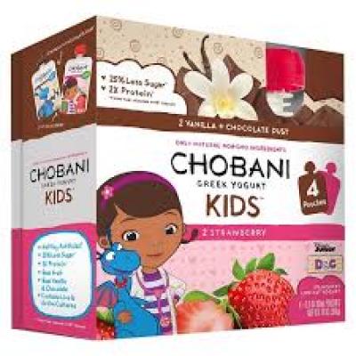 Chobani Kids Strawberry / Chocolate Blended Low-Fat Greek Yogurt Pouches 3.5oz 4pk