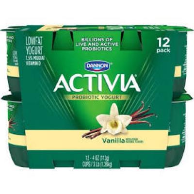 Activia Vanilla Low Fat Yogurt,  12-4oz cups