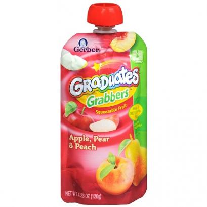 Gerber Graduates Grabbers Squeezable Fruit Apple Pear Peach, 4.23 oz