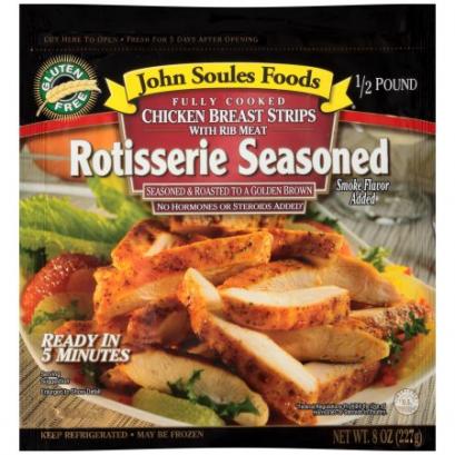 John Soules Foods Chicken Breast Strips with Rib Meat, Rotisserie Seasoned, 16 oz